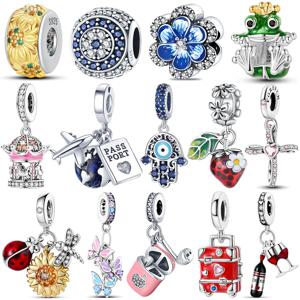 귀여운 참스 925 스털링 실버 재미있는 꽃병 눈 개구리 딸기 금속 비즈 펜던트 DIY 팔찌 목걸이 고급 쥬얼리