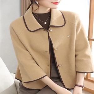 세련된 여성용 양면 울 숏 코트, 중년 및 노년층을 위한 루즈핏 봄옷, 포켓 디자인, 트렌디한 엄마룩