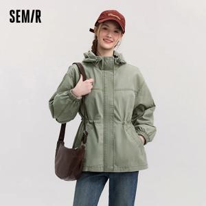 세미르 데님 재킷 여성용 중간 길이 루즈핏 후드 2025 신상 봄 허리 조절 코트 레트로 디자인 패션 의상