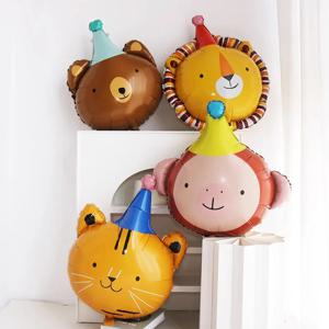 4pcs 서커스 모자 만화 동물 테마 풍선 곰 사자 알루미늄 호일 풍선 원숭이 호랑이 생일 축하 파티 장식