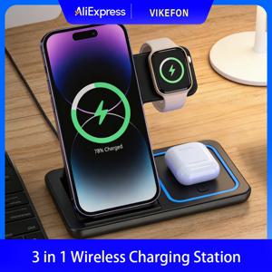 iPhone 15 14 13용 30W 3 in 1 고속 충전 자기 무선 충전기 Apple Watch AirPods 도킹 스테이션 접이식 스탠드 충전기