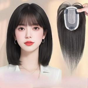 사이즈 8X12cm 레미 인모 헤어피스 가볍고 통기성 좋은 여성용 토퍼, 여성 헤어 볼륨 증가 및 새치 커버