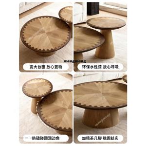 새로운 일본식 와비사비 스타일 원목 커피 테이블 북유럽풍 독창적인 패턴의 원형 커피 테이블 거실 가구