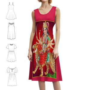 암바 아멤 자이 마타 디 여신 데비 마암베 마 보헤미안 민소매 드레스 여성용 프린트 비치 파티 드레스 암바 아멤 자이 마타