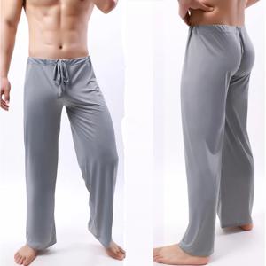 얼음 실크 남성 잠옷 바지 얇은 긴 바지 남성 잠옷 바지를 통해 볼 Homewear 남성 잠옷 잠옷 홈 바지