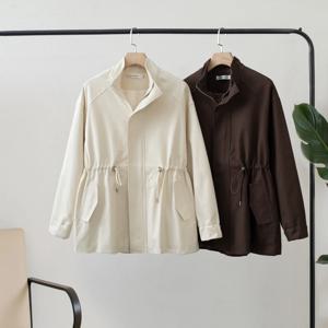2025년 가을 여성용 방수 카키 베이지 아미 그린 레인코트 숏 재킷 트렌치