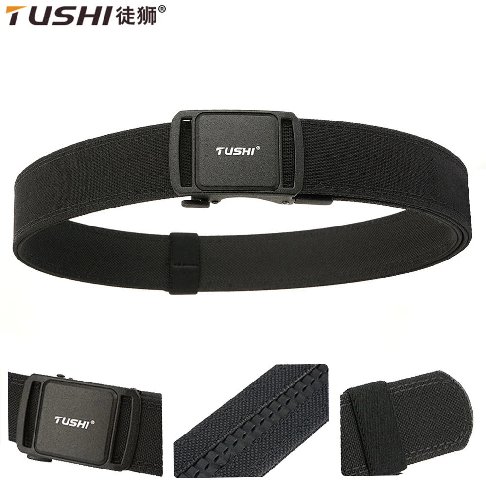 TUSHI 2025 남성용 강력 전술 벨트 금속 자동 버클 군사 경찰 근무 벨트 1100D 나일론 총 벨트 캐주얼 벨트 남성용
