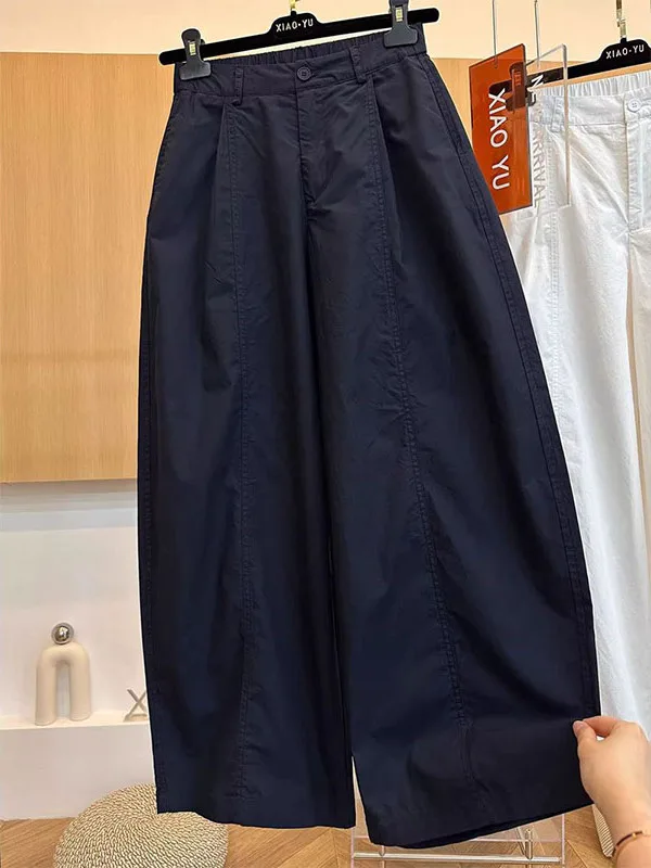 플러스 사이즈 와이드 레그 팬츠 여성용 하이웨이스트 트라우저 가을 초반 루즈핏 나이프 엣지 9부 빅사이즈 팬츠