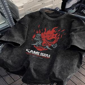 워싱 트렌디 쿨 프린트 100% 면 남녀공용 티셔츠 여름 가을 데일리 아웃도어 스포츠 파티 캐주얼 루즈핏 스트릿 반팔