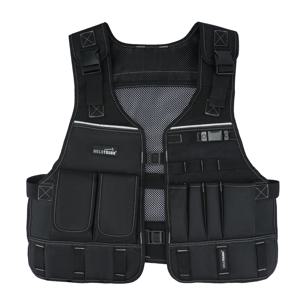 멜로터프 남성용 공구 조끼, 파우치와 벨트 포함, 전기 기술자, 목수용 조절 가능 다용도 포켓 안전 공구 조끼(블랙)