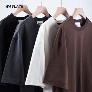 WAVLATII 남성 오버사이즈 티셔츠, 여성 260 GSM 캐주얼 화이트 스트리트웨어 티, 블랙 솔리드 기본 여름 상의, 젊은 WMT2401, 신제품