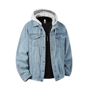 가을 겨울 후드 데님 자켓 남성 캐주얼 streetwear 겉옷 솔리드 컬러 루즈 커플 데님 코트 모자 분리형 자켓