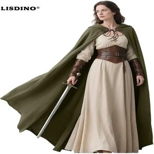 리스디노엘'보우 중세 후드 망토 린넨 르네상스 케이프 후드 포함 - 할로윈 호빗 코스프레 마녀 마법사 LARP