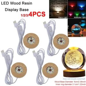1/2/3/4PCS 수제 LED 나무 수지 디스플레이 자료 USB 라운드 나무 밤 램프 자료 침실 수지 장식 스탠드 DIY 밤 빛