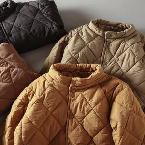 레트로 일본 스타일 코튼 재킷 퀼팅 경량 보온 스탠드 칼라 남녀 공용 캐주얼 커플 코트 가을 겨울용