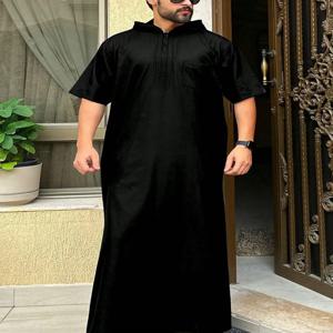 이슬람 남성용 Thobes, 반팔 후드 민족 스타일 자수 아랍어 가운, 남성용 휴가 캐주얼 전통 의류