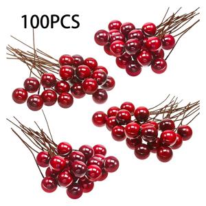 100pcs 시뮬레이션 베리 인공 크리스마스 장식 크리스마스 장식 크리스마스 트리 액세서리 홈 인테리어 소품