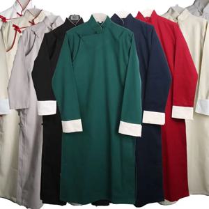 남성용 긴 셔츠 청나라 스타일 스탠드업 칼라 의류 전통 중국 오페라 공연 의상 국가 무대 의상