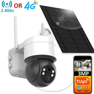 투야 스마트라이프 WiFi/4G 심카드 3MP WiFi 배터리 태양광 모션 트래킹 인체 감지 컬러 야간 투시 야외 PTZ CCTV 카메라