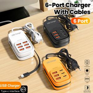 6 in 1 USB 고속 충전기 타입 C 멀티탭 데스크탑 충전 스테이션 고속 충전 케이블 USB 어댑터 소켓 3PD 3USB EU/UK/US 플러그