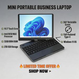 오우세디 휴대용 미니 노트북 10.5인치 터치스크린 N150 MAX 32GB DDR4 2TB SSD 화면 360도 회전 °   풀 기능 타입-C 윈도우11