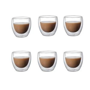 6pcs 이중 벽 유리 컵 80ml 귀여운 머그잔 커피 컵 음료에 대 한 안경을 마시는 개인화 된 머그잔 맥주 차 컵 세트