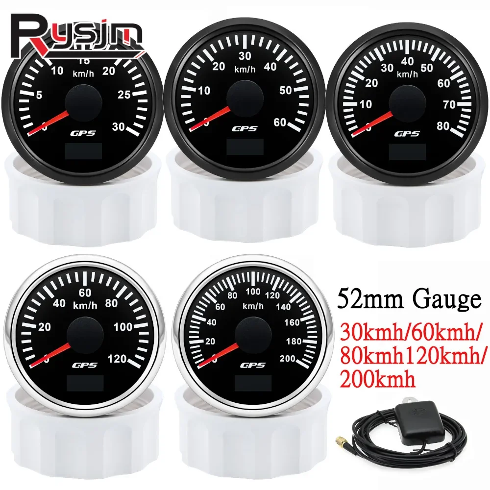 HD 52MM GPS 속도계 30/60/80/120/200 Km/h 보트 자동차 트럭 속도 게이지 미터 GPS 안테나 9-32V와 7 색 백라이트