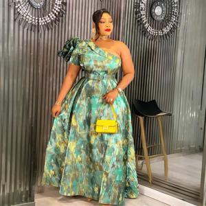 2025년 신상 아프리카 여성 의류, 원숄더 터키 웨딩 파티 롱 드레스, 다시키 안카라 프린트 의상
