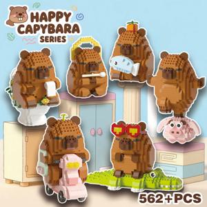 DIY 카피바라 빌딩 블록 세트 - 귀여운 물돼지 데스크탑 장식 만화 동물 모델 생일 선물용 재미있는 장난감