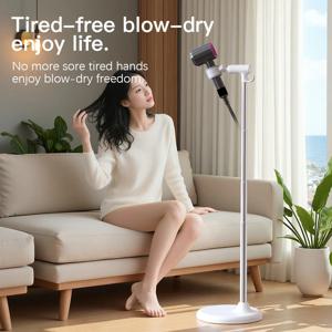 게으른 사람들을 위한 바닥에 세우는 헤어 드라이어 스탠드, 높이 조절 가능, 미끄럼 방지 베이스, 욕실용 내구성 있는 플라스틱 및 금속 보관함