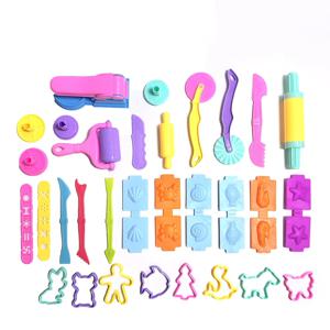 25-32pcs Play Dough 액세서리 세트 Playdough 도구 다양한 플라스틱 금형 롤링 핀 커터 어린이를위한 점토 모델 어린이