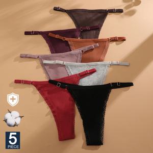 FINETOO 5 개/대 섹시한 g-문자열 팬티 코튼 여성 속옷 조절 허리 소녀 여성 팬티 비키니 레이디 끈 팬티 란제리