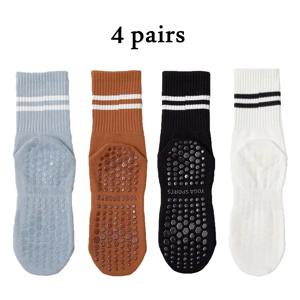요가 양말 4켤레, 중간 길이 양말, 순면 미끄럼 방지 실리콘 실내 피트니스 필라테스, 여성용 스포츠 양말 도매