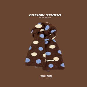 2025년 신상 귀여운 물방울 무늬 부드러운 니트 울 스카프 여성용 가을 겨울 따뜻한 다용도 넥워머 학생 및 커플용
