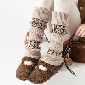 가을 겨울 여성용 따뜻한 두꺼운 레그 워머 레트로 니트 방한 양말 레그 커버 JK 로리타 니트 부츠 양말