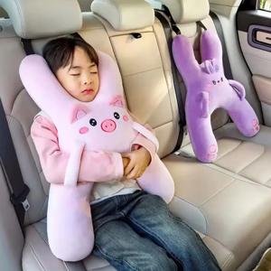 1개 차량용 아동 수면 베개 귀여운 만화 캐릭터 베개 탈부착 가능 편안한 통기성 헤드레스트 요추 지지대 ﻿
