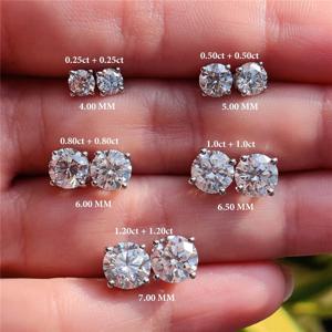 CANNER 0.5-1.2 캐럿 D 컬러 Moissanite 귀 스터드 귀걸이 여성용 925 스털링 실버 스파클링 피어싱 귀걸이 파인 쥬얼리