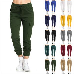 2022 새로운 솔리드 조깅 여성 카고 바지 멀티 포켓 Drawstring 탄성 허리 여성 스포츠 바지 streetwear 캐주얼 롱 바지