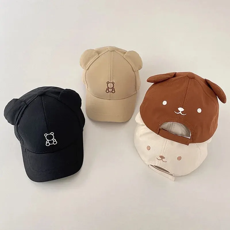 만화 곰 아기 야구 모자 귀여운 솔리드 컬러 유아 태양 모자 귀 여름 조정 가능한 아이 소년 소녀 정점 모자