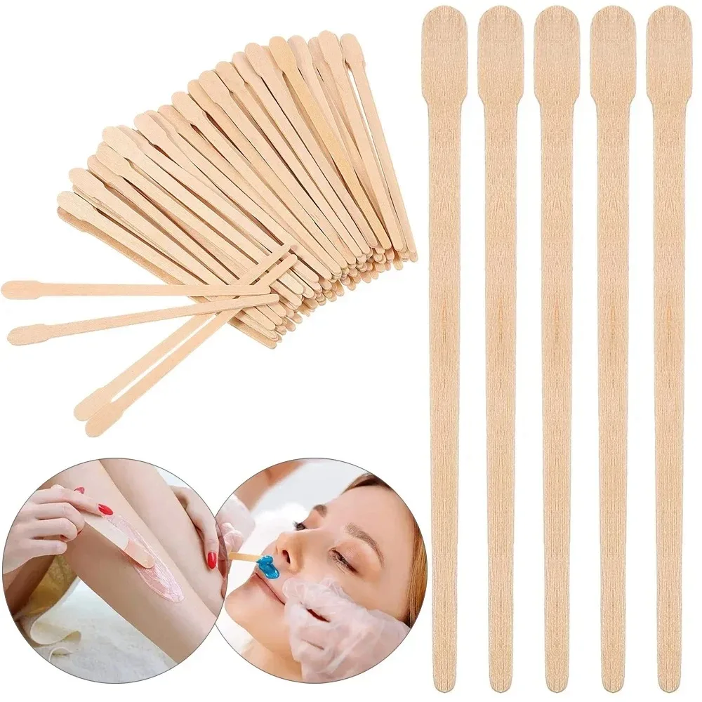 100PCS 여자 나무 제모 스틱 일회용 제모 주걱 왁스 스틱 나무 얼굴 눈썹 왁싱 주걱 미용 도구