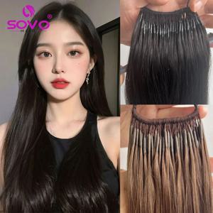 한국산 코튼 헤어 익스텐션, 인모 코튼 스레드, 쌍둥이 I 팁 헤어, 이중 드로잉, 사전 접착 헤어 익스텐션, 내추럴 컬러, 100%