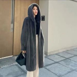 밍크 후드 미디엄 롱 겨울 내셔널 스타일의 새로운 밍크 재킷모자 보풀로 두꺼워진 가을 겨울 안티 시즌 정리