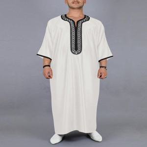 흰색 이슬람 짧은 소매 자수 Kaftan 2025 새로운 이슬람 의류 우아한 여성 여름 의류