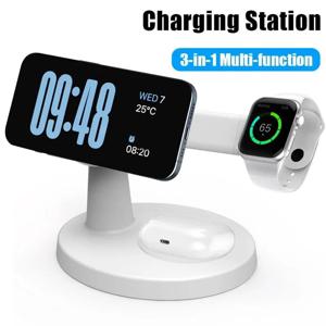 Magsafe iPhone 16 15 14 13 Pro Max Apple Watch 9 8 AirPods Pro 고속 충전 스테이션용 3 In 1 자기 무선 충전기 스탠드