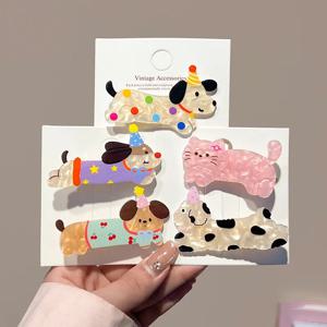 5pcs 만화 귀여운 강아지 머리 장식 키티 헤어 클립 아크릴 크리스마스 머리핀 소녀를위한 달콤한 동물 앞머리 클립 헤어 액세서리