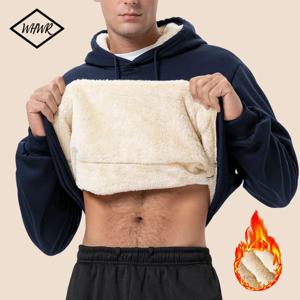 남성용 새 겨울 따뜻한 양털 안감 후드 두꺼운 크루 넥 솔리드 기본 풀오버 스웨트 셔츠 Thermal Comf Streatwear 탑 의류