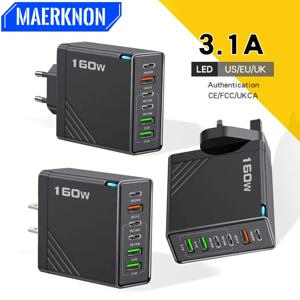 160W 멀티 포트 USB 충전기 타입 C 고속 충전 EU/US 플러그 벽면 충전기 아이폰 삼성 샤오미 화웨이 휴대폰 충전 어댑터