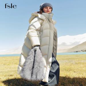 FSLE 【프리미엄 시리즈】여성용 스타일리시 후드 롱 윈터 파카 화이트 구스 다운 2025 신상품 고급 다운 아우터웨어 코트