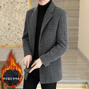 두꺼운 모직 남성 코트 비즈니스 캐주얼 중간 길이 아빠 스타일 가을 겨울 중년 남성 정장 캐주얼 웨스턴웨어