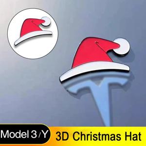 테슬라용 3D 방수 크리스마스 산타 모자 스티커, 자동차, 벽, 창문 장식을 위한 창의적인 산타 모자 자체 접착 스티커